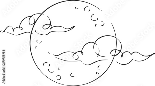 Full Moon with Clouds Doodle Icon