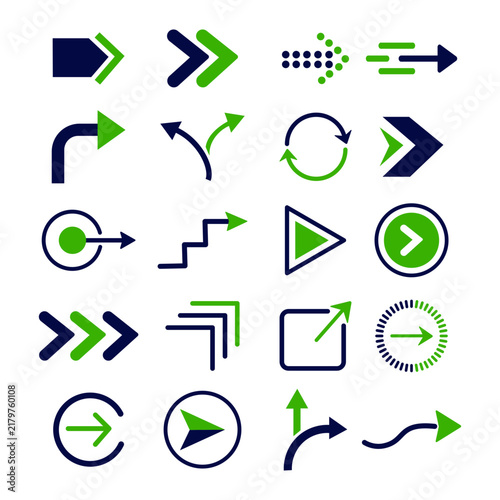 Collection of flat design directional arrows and circular navigation icons for UI web and app development
