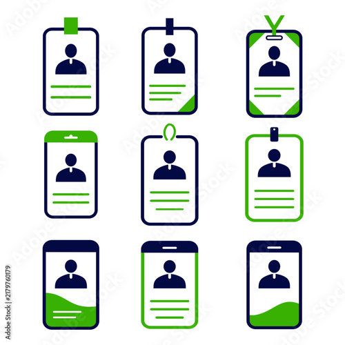 Flat vector employee ID badge icons with transparent background for corporate branding and security design