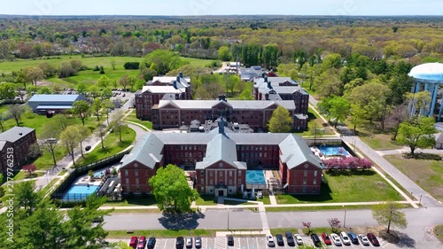 Taunton State Hospital aerial view. This hospital is a public psychiatric hospital in city of Taunton, Bristol County, Massachusetts MA, USA. 