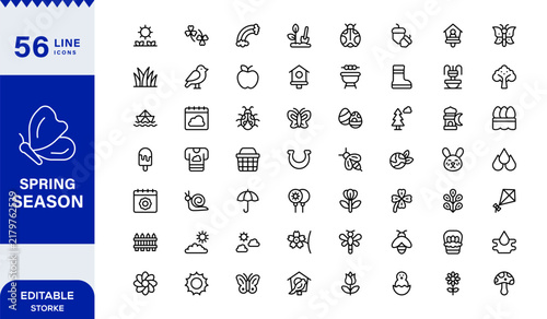 Spring Season Line Icon Set – Modern, Minimal, Professional Editable Vector Icons for Seasonal Designs