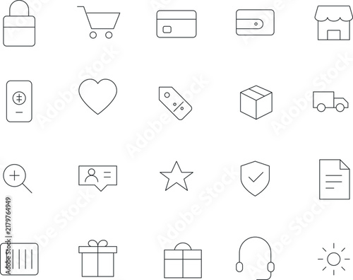 Outline icons for e-commerce and shopping