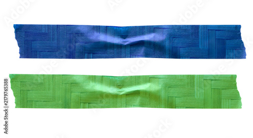 Obraz na płótnie Two strips of textured blue and green washi tape isolated on transparent backgro