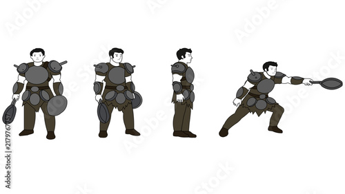 Фотография Whimsical character concept of a warrior wearing makeshift armor composed of dom