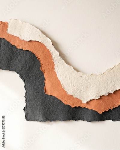 Abstract Composition Featuring Layered Handmade Paper Sheets with Textured Edges in Neutral Earthy Tones for Minimalist Artistic Backgrounds