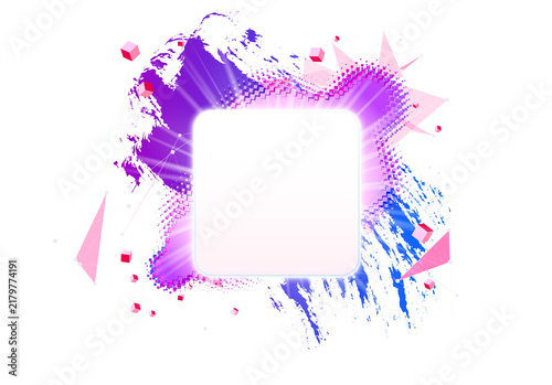 Colorful square frame with purple blue brush strokes and geometric accents