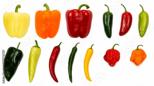Verschiedene Paprikasorten auf weissem Hintergrund