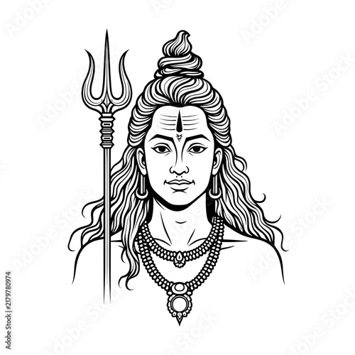 Lord Shiva line art portrait vector illustration with trishula trident
