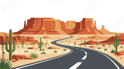 Winding Road Through Desert Landscape Vector Illustration