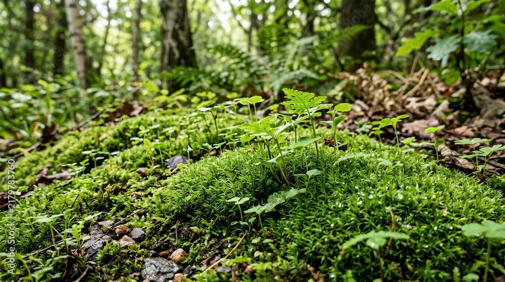 Fototapeta premium Mystical Forest Floor with Lush Moss and Earthy Greens.