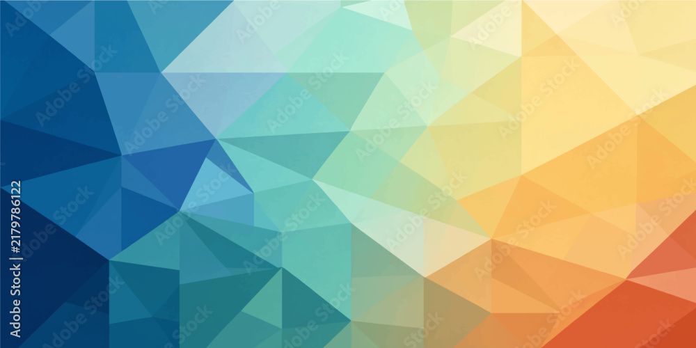 Obraz premium Low poly abstract geometric polygonal blue teal green yellow orange gradient mosaic background with modern faceted texture vector artwork