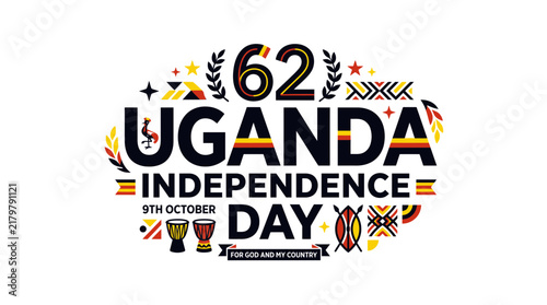 Uganda 62nd Independence Day Anniversary Celebration Typography Logo