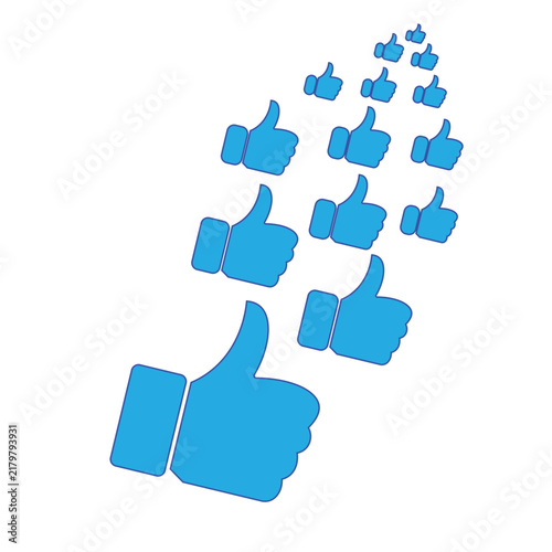 Multiple blue thumbs up social media like vector icon background design concept for marketing customer feedback success symbol and digital reaction rating