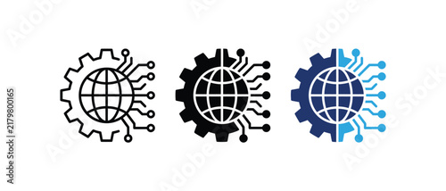 Global Technology Network Gear Vector Icon Set