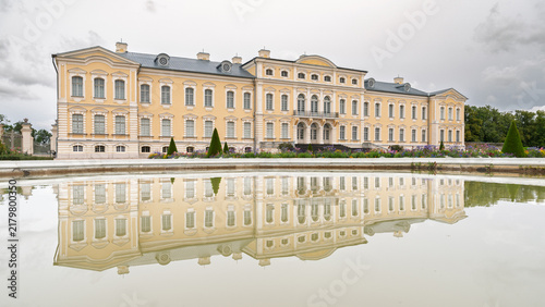 Rundāle Palace in Latvia reflected in the water pond of French formal garden