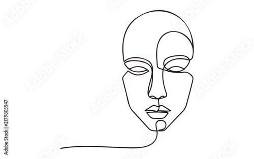 Minimalist continuous single line drawing of a human face profile artistic sketch illustration for creative design