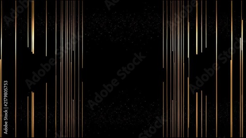 Golden vertical light lines cut through black space, creating abstract rhythm. New Year and Christmas footage