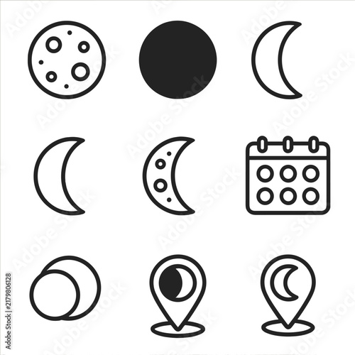 Phase moon tracker new crescent vector waxing icon waning full calendar