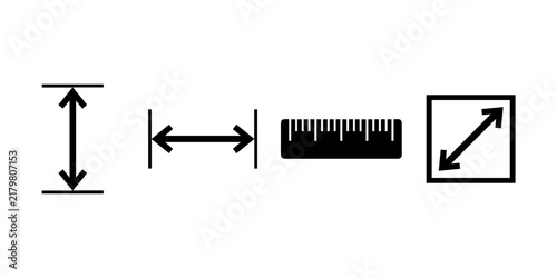 Fotografie Set of dimension and measurement vector icons with arrows and ruler symbols rule