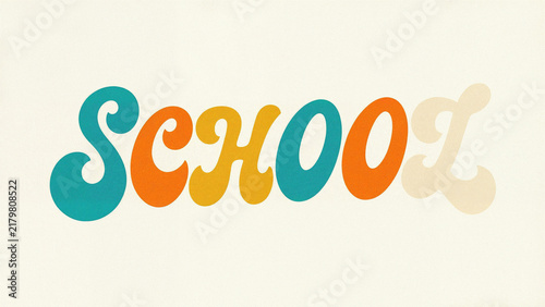 Retro School Typography Lettering in Groovy 1970s Style, Vintage Wavy Script Text for Back to School Poster, etc.