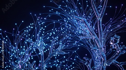 Glowing neural network with blue and purple connections