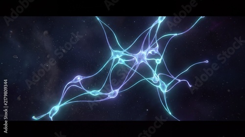Glowing neural network with blue and purple connections