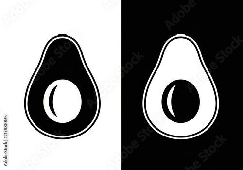 Minimalist avocado icons in black and white style
