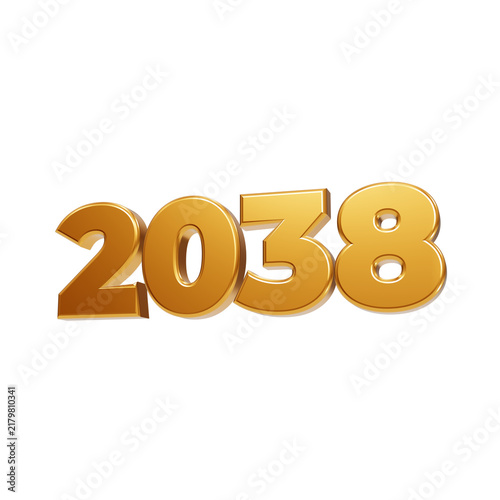 Bild auf Leinwand Golden three dimensional numbers showing the year 2038 positioned against a dark