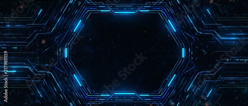 Abstract digital tunnel with glowing blue circuitry