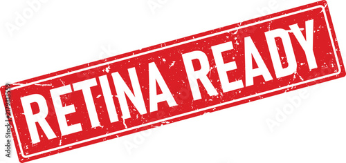 Red Rectangular Rubber Stamp Icon Featuring Bold Text That Says Retina Ready For Display Certification
