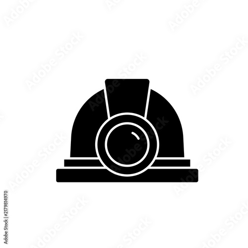 Mining helmet icon with front headlamp representing industrial safety gear and miner protection on white background