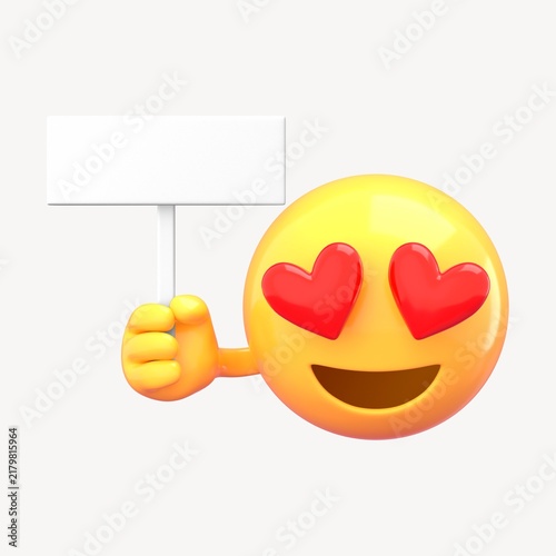 Bild auf Leinwand 3D rendered emoji holding sign, heart-eye emoji