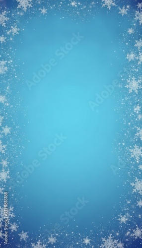 Winter blue background with sparkling snowflakes border for festive designs