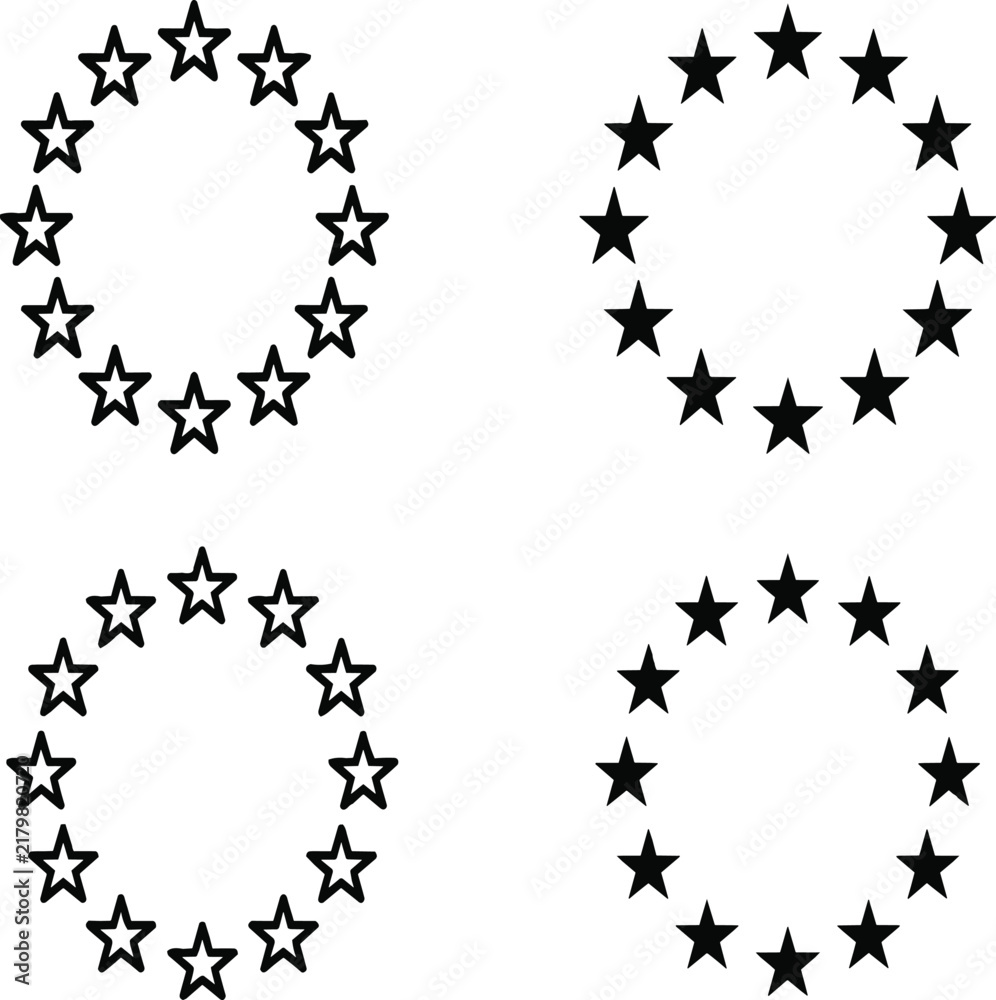 Fototapeta premium European Union flag stars circle icon set featuring filled and outlined circular star arrangements vector.eps