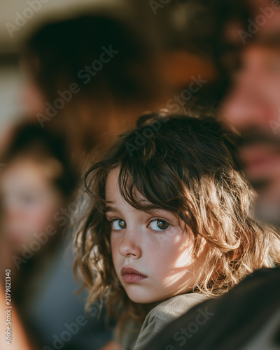 Sad Child Between Parents During Difficult Family Moment