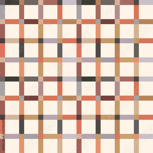 Minimalist geometric plaid seamless pattern, light cream checkered high resolution background, trendy terracotta and neutral lines ornament for textile, digital print, fabric and wallpaper.