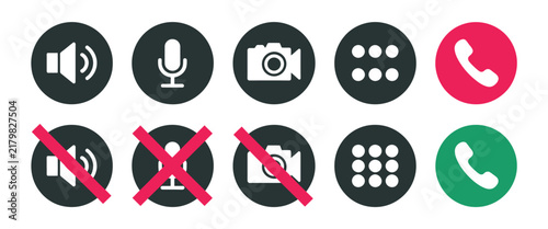 Bild auf Leinwand Video Call Icons, Microphone Camera Speaker Dialer Pickup Hangup Mute Controls,