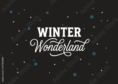 Winter wonderland text design with small snowflake icons on a light blue background