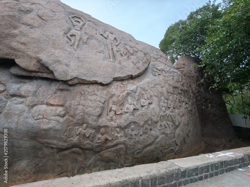 Bild auf Leinwand Ancient 7th century Unfinished Penance rock relief sculpture carved on an open a