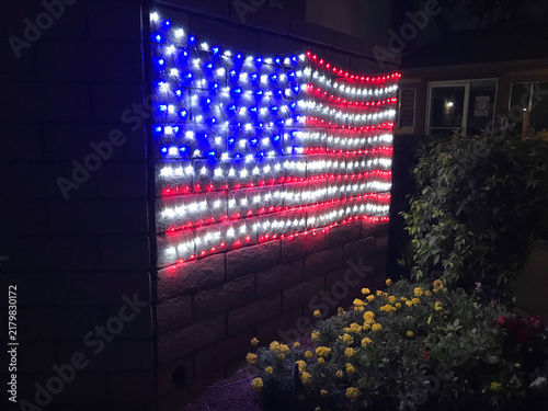 American Flag Display Made From Patriotic String Lights
