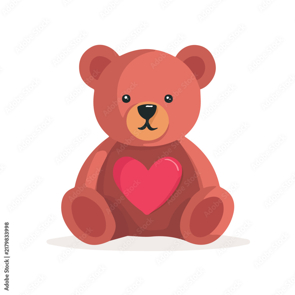 Fototapeta premium Valentines Teddy Bear — flat 2D vector artwork created in a clean, modern, and minimal style on white background.