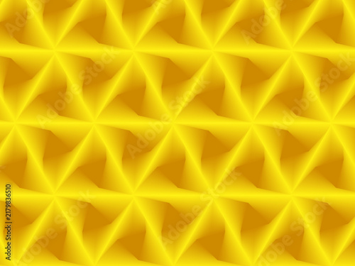 Abstract seamless pattern with 3d geometric triangular shapes in yellow and gold gradient, modern digital background design