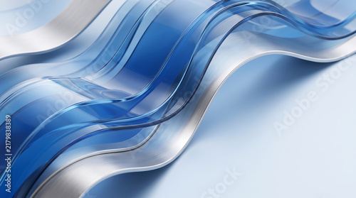 Smooth blue and silver abstract wave ribbons