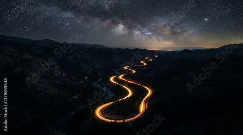 Golden constellation lights in starry night sky