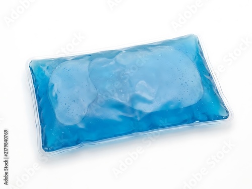 Blue gel ice pack in clear plastic isolated on white background