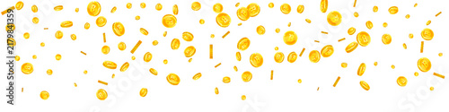 Thai baht coins falling. Gold scattered THB coins. Thailand money. Global financial crisis concept. Panoramic vector illustration.