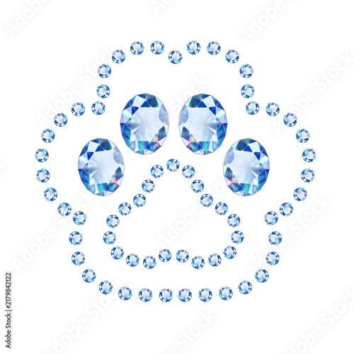 Diamond paw print icon, glamorous and sparkly animal paw print design for pet lovers, luxury branding, luxury jewelry designs, tattoos, and decorative graphics.