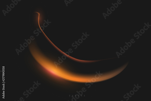 Abstract glowing banana silhouette vector illustration with orange neon light on dark