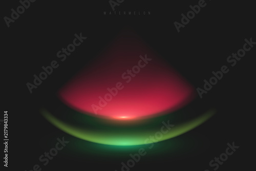 Abstract glowing watermelon slice vector illustration with neon red and green gradient