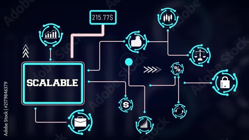 Scalable enterprise network graphic displaying high capacity digital architecture, automated workflow nodes, and cloud infrastructure